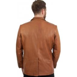 Men's 2 Button Tan Leather Blazer - Plus Size - Jensen - Rear