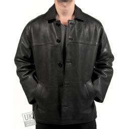 Men's Black Leather Jacket in Buffalo Hide - Porter - Front