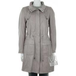 Women's Grey Leather Parka Coat - Hazel - Cover