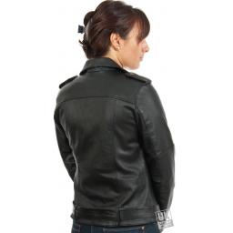 Women’s Black Asymmetric Leather Jacket – Maya - Rear