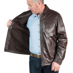 Mens Brown Leather Jacket - Earl - LIning