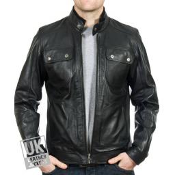 Men's Black Leather Jacket - Cobalt - Main