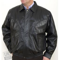 Men's Black Leather Jacket - Magnum - Front