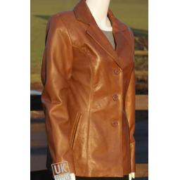 Women's Tan Leather Blazer - Plus Size - Paige - Front