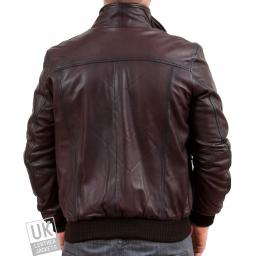 Men's Leather Bomber Jacket in Brown - Orenco - Rear