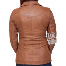 Womens Tan Leather Jacket - Muse - Hip Length - Back