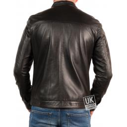 Men's Black Leather Biker Jacket - Xen - Back