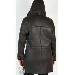 Womens  Lambskin Duffle Coat - Detach Hood - Brown - Back Hood