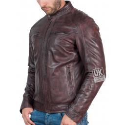 Mens Vintage Burgundy Leather Jacket - Ellin - Side Detail