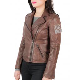 Womens Vintage Maple Cross Zip Leather Jacket - Keira - front