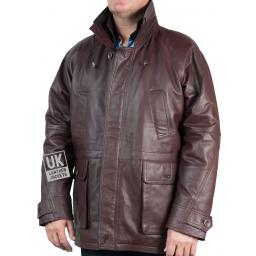 Men's Oxblood Leather Parka Coat - Huxley