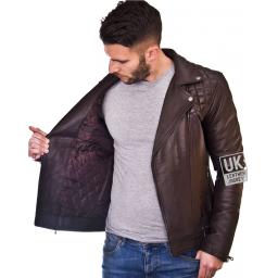 Men’s Brown Leather Biker Jacket - Maze - Superior Nappa - Lining