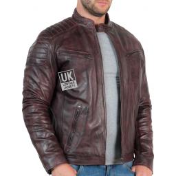 Men’s Leather Biker Jacket - Zurich - Vintage Burgundy - Side