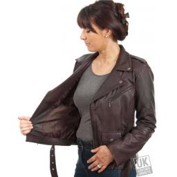 Women’s Brown Asymmetric Leather Jacket – Maya - Lining