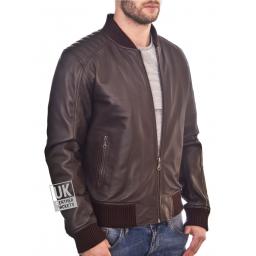 Men's Brown Leather Bomber Jacket - Ventega - Side