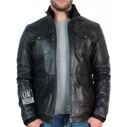 Mens Vintage Racing Leather Jacket - Westland - Black - Unzipped