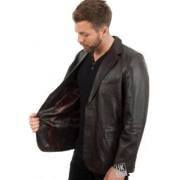 Men's 2 Button Brown Leather Blazer - Plus Size - Jensen - Lining