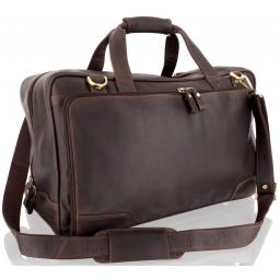 Matt Vintage Brown Leather Travel Holdall Bag - Wentworth- Front Side View