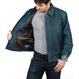 Men's Blue Leather Jacket - Hudson - Lining