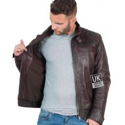 Men's Leather Jacket - Lancer - Vintage Burgundy - Lining