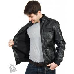Men's Vintage Leather Bomber Jacket in Black - Mirage - Lining