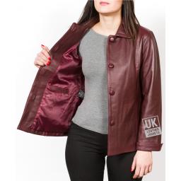 Womens Burgundy Leather Jacket - Cameo - Lining