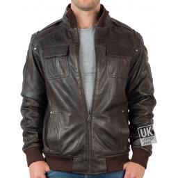 Men's Vintage Leather Bomber Jacket in Brown - Mirage - Front 2