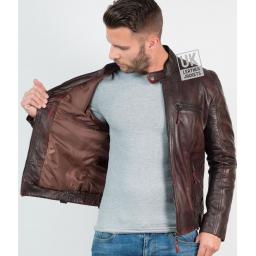 Mens Vintage Bordeaux Leather Biker Jacket - Phoenix - Lining