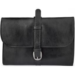 Black Leather Wash Bag - Sepik - Front Detailing
