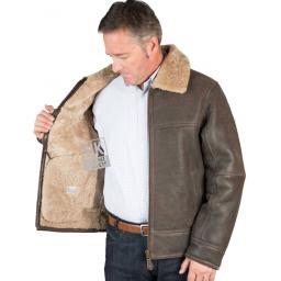 Mens Shearling Sheepskin Flying Jacket - Calgary - Vintage Matt Brown - Wool Interior