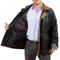 Men's Black Contrast Leather Parka Coat - Huxley - Lining