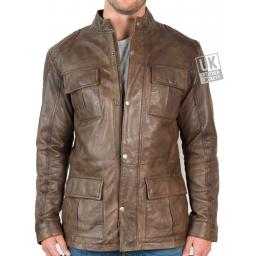 Men's Brown Leather Vintage Racing Jacket - Storm - Front