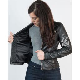 Womens Black Leather Jacket - Mystique - Lining