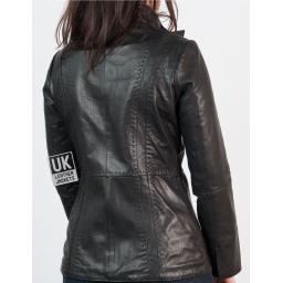 Womens Hip Length Zip Leather Jacket - Black - Back