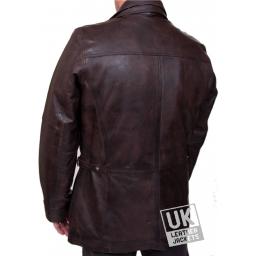 Men's Toned Brown Leather Coat Jacket - Portland II - Rear