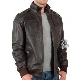 Men's Vintage Leather Bomber Jacket in Brown - Mirage - Front Side