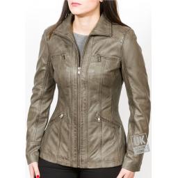 Womens Walnut Leather Jacket - Muse - Hip Length - Front