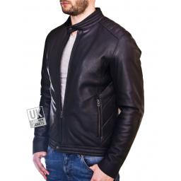Mens Black Leather Jacket - Omega - Side