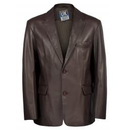 Men's 2 Button Leather Blazer - Custom Tailored - Dark Brown