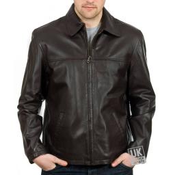 Men's Brown Leather Jacket - Plus Size - Harrington - Main