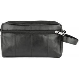 Black Leather Wash Bag - Cousteau - Side