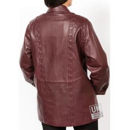 Ladies  3/4 Length Burgundy Leather Coat Jacket - Faith - Back