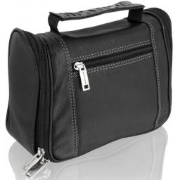 Black Leather Wash Bag by Pierre Cardin - Angara - Front View Side On