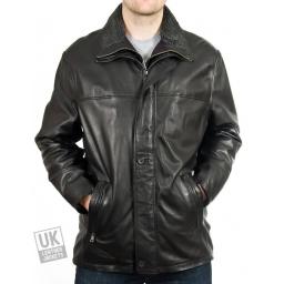 Men's Leather Coat in Black - Plus Size - Hastings - Front