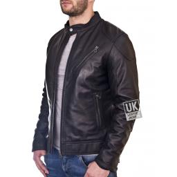 Mens Black Leather Jacket - Theo - Side