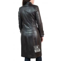 Womens Brown Leather Coat - 7/8th Length - Luxor - Back