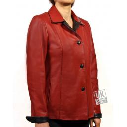 Ladies Red Leather Jacket - Ariel - Front