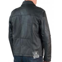Mens Classic Zip Leather Jacket - Vintage Black - Back