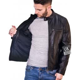 Men's Black Leather Biker Jacket - Phoenix - Lining