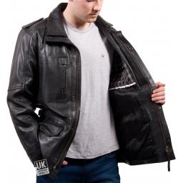 Men's Black Cow Hide Leather Coat Jacket - Portland - Lining